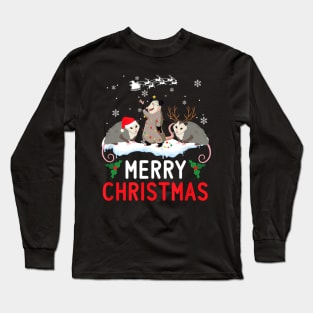 Cute Opossum Santa Hat Reindeer Christmas Opossum Xmas Long Sleeve T-Shirt